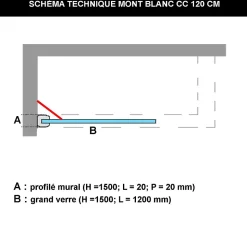 Paroi de baignoire fixe en verre sécurité transparent ép 6mm anti calcaire, L120 x H147 cm, chrome, SUPERBAN Mont Blanc CC