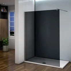 Paroi de douche à l'Italienne 120x200cm -8mm verre trempé foncé alu chromé avec barre de fixation 140cm et pince à 360 degré