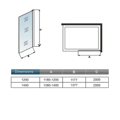 Paroi de douche à l'Italienne 120x200cm -8mm verre trempé foncé alu chromé avec barre de fixation 140cm et pince à 360 degré