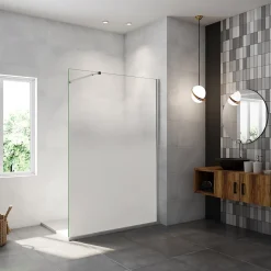 Paroi de douche à l'italienne 90x200cm Modèle Brume, avec barre de stabilisation 73-120cm en carré Paroi latérale fixe
