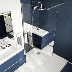 Paroi de douche à l'italienne fixe l.80 x H.195 cm, bandes miroir, profilés alu chrome, GoodHome Ledava