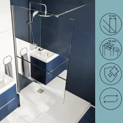 Paroi de douche à l'italienne fixe l.80 x H.195 cm, bandes miroir, profilés alu chrome, GoodHome Ledava