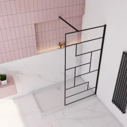 Paroi de douche à l'italienne 70x200cm avec barre de fixation carrée 90cm,8mm verre anticalcaire,style atelier - Noir mat