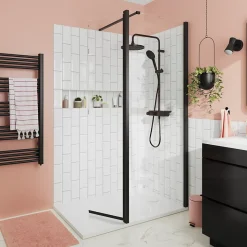 Paroi de douche à l'italienne fixe avec volet l.80+45 x H.195 cm, verre transparent, profilés alu noir, GoodHome Ledava