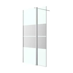 Paroi de douche à l'italienne fixe avec volet l.80+45 x H.195 cm, bandes miroir, profilés alu chrome, GoodHome Ledava