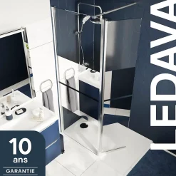 Paroi de douche à l'italienne fixe avec volet l.80+45 x H.195 cm, bandes miroir, profilés alu chrome, GoodHome Ledava