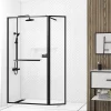 Paroi de douche à l'italienne fixe + volet pivotant 90+40 x 200 cm, noir mat, Galedo Dark Edge Shelf