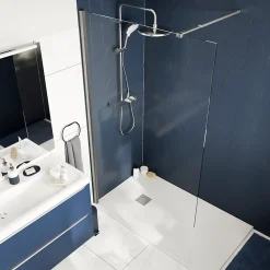 Paroi de douche à l'italienne fixe l.120 x H.195 cm, verre transparent 8mm, profilés alu chrome, GoodHome Ledava