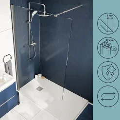 Paroi de douche à l'italienne fixe l.120 x H.195 cm, verre transparent 8mm, profilés alu chrome, GoodHome Ledava
