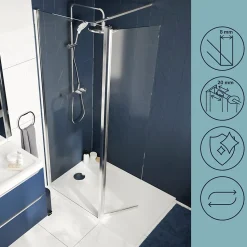 Paroi de douche à l'italienne fixe avec volet l.80+45 x H.195 cm, verre transparent, profilés alu chrome, GoodHome Ledava