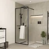 Paroi de douche à l'italienne fixe 100 x 200 cm, noir mat, Galedo Dark Edge Shelf