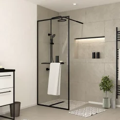 Paroi de douche à l'italienne fixe 100 x 200 cm, noir mat, Galedo Dark Edge Shelf