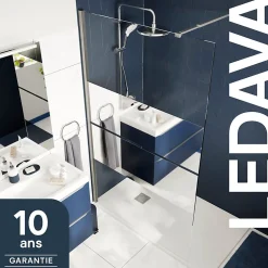 Paroi de douche à l'italienne fixe l.70 x H.195 cm, bandes miroir, profilés alu chrome, GoodHome Ledava