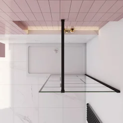 Paroi de douche à l'italienne 80x200cm avec barre de fixation carrée 90cm,8mm verre anticalcaire,style atelier - Noir mat