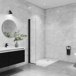 Paroi de douche à l'italienne pivotante mural - 8 mm verre anticalcaire, alu Noir - 45x200 cm