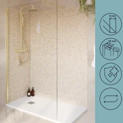 Paroi de douche à l'italienne fixe l.120 x H.195 cm, profilés alu finition doré brossé, GoodHome Ledava