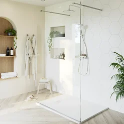 Paroi de douche à l'italienne centrale l.140 x 195 cm, profilés alu finition chrome, GoodHome Ledava