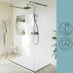 Paroi de douche à l'italienne centrale l.120 x 195 cm, profilés alu noir mat, GoodHome Ledava