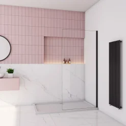 paroi de douche à l'italienne fixe 90x200cm,style atelier,Profilé en aluminium noir mat,en 8mm verre anticalcaire,sans receveur