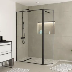 Paroi de douche à l'italienne et volet noir Galedo Dark Edge transparent 120+40cm