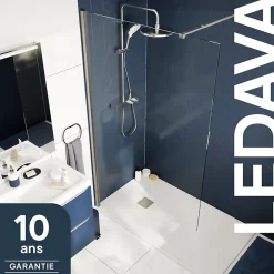 Paroi de douche à l'italienne fixe l.70 x H.195 cm, verre transparent, profilés alu chrome, GoodHome Ledava