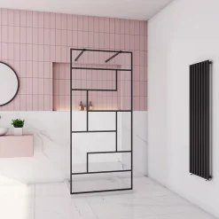 Paroi de douche à l'italienne 100x200cm avec 2 barre de fixation carrée 73-120cm,8mm verre anticalcaire,style atelier -Noir mat