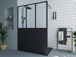 Paroi de douche à l'italienne style atelier - Noir mat - 140 x 200 cm - URBANIK
