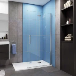 Paroi de douche à l'italienne chrome L75 x H195cm style atelier,pivotante et pliante,6mm verre anticalcaire