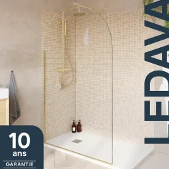 Paroi de douche à l'italienne arrondie l.120 x 198 cm, profilés alu finition doré brossé, GoodHome Ledava