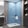 Paroi de douche à l'italienne Chrome 140x200cm - 8mm verre anticalcaire + Barre de fixation 140cm + Étagère de Douche 140cm