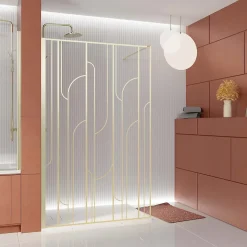 Paroi de douche à l'italienne l.140 x H.195 cm profilés doré brossé, Galedo Art Déco