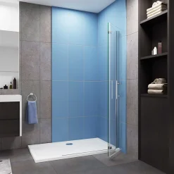 Paroi de douche à l'italienne chrome L75 x H185cm style atelier,pivotante et pliante,6mm verre anticalcaire