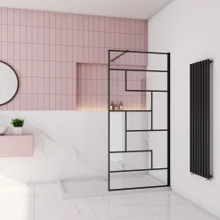 Paroi de douche à l'italienne 100x200cm avec barre de fixation carrée 90cm,8mm verre anticalcaire,style atelier -Noir mat