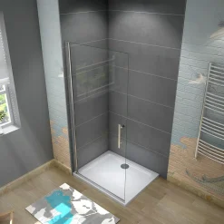 Paroi de douche à l'italienne pivotante 75x180cm - 6mm verre anticalcaire - profilé noir mat - Installer réversible