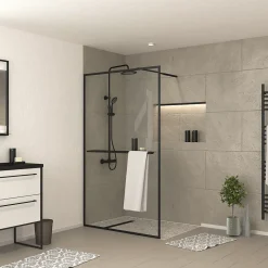 Paroi de douche à l'italienne avec porte-serviettes H.200 x l.120 cm, ép. 6 mm, profilé noir, Galedo Edge