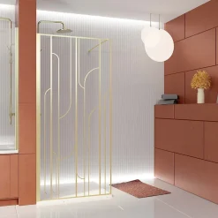 Paroi de douche à l'italienne l.90 x H.195 cm profilés doré brossé, Galedo Art Déco