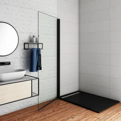 Paroi de douche à l'italienne pivotante 86x200cm - 8mm verre anticalcaire - profilé noir mat -Installer réversible