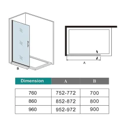 Paroi de douche à l'italienne pivotante 86x200cm - 8mm verre anticalcaire - profilé noir mat -Installer réversible