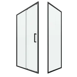 Paroi de douche 1 porte coulissante + Retour 120x80x200 cm - Verre 6 mm - Profilé Noir - CRUSH