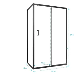 Paroi de douche 1 porte coulissante + Retour 120x90x200 cm - Verre 6 mm - Profilé Noir - CRUSH