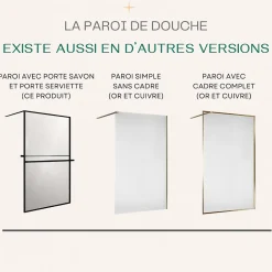 Paroi de douche 120 x 200 avec Porte Serviette et Porte Savon cadre complet Noire Essebagno
