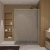 Paroi de douche 140 x 200 HINATA - style Japandi courbes douces - Cadre effet Bois - Verre 6mm