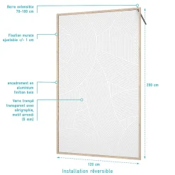 Paroi de douche 120 x 200 HINATA style Japandi courbes douces - Cadre effet Bois - Verre 6mm