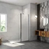 Paroi de douche avec 30 cm retour pivotant - 70 x 200 cm - 8 mm Verre effet Brume, finition chrome avec barre de fixation 140cm