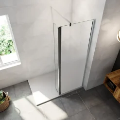Paroi de douche avec 30 cm retour pivotant - 70 x 200 cm - 8 mm Verre effet Brume, finition chrome avec barre de fixation 140cm