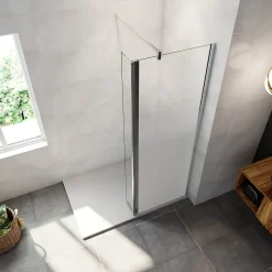 Paroi de douche avec 40 cm retour pivotant - 80 x 200 cm - 8 mm Verre effet Brume, finition chrome avec barre de fixation 140cm