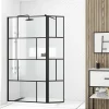 Paroi de douche avec pivot 80+40x195cm - Sérigraphie type Briques et Profilés Noir - DARK BLOCKS