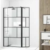 Paroi de douche avec pivot 100+40x195cm - Sérigraphie type Briques et Profilés Noir - DARK BLOCKS