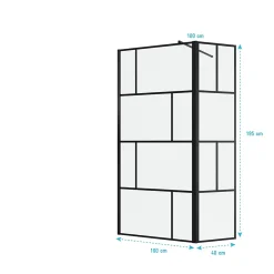 Paroi de douche avec pivot 100+40x195cm - Sérigraphie type Briques et Profilés Noir - DARK BLOCKS