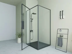 Paroi de douche avec porte pivotante noir mat style industriel - 120 x 80 x 195 cm - TORONI